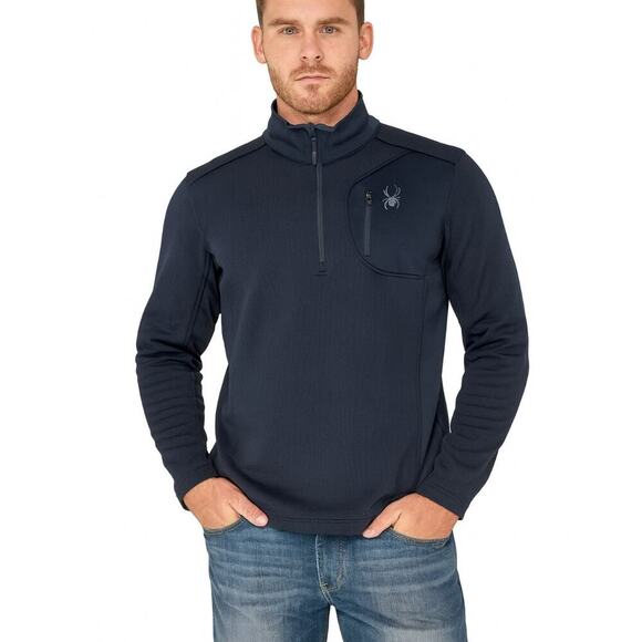 Spyder Bandit 1/2 Zip Stryke Sweater Fleece Pullover Men Large Black Pocket - Picture 1 of 9